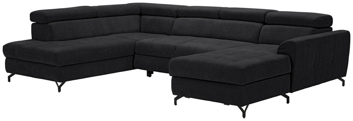 WOHNLANDSCHAFT Schwarz Struktur  - Schwarz, Design, Textil/Metall (203/327/177cm) - Stylife