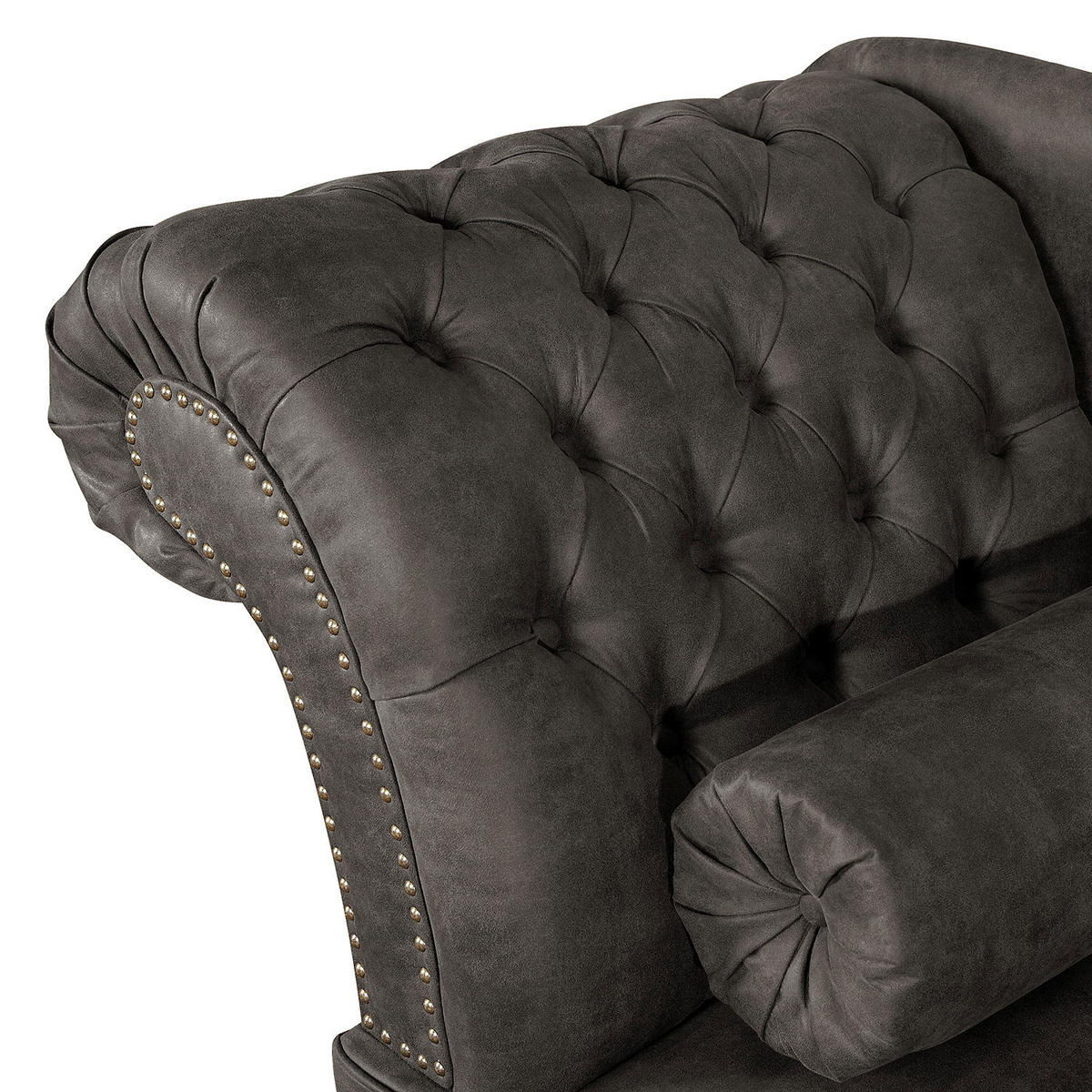 RÉCAMIERE Pako in Lederlook Grau  - Braun/Grau, Design, Holz/Textil (185/93/75cm) - Livetastic