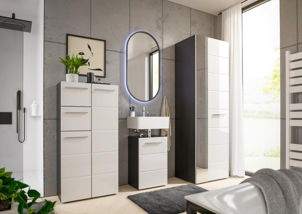 MIDISCHRANK 60/121/31 cm  - Chromfarben/Weiß Hochglanz, KONVENTIONELL, Holzwerkstoff/Kunststoff (60/121/31cm) - Xora