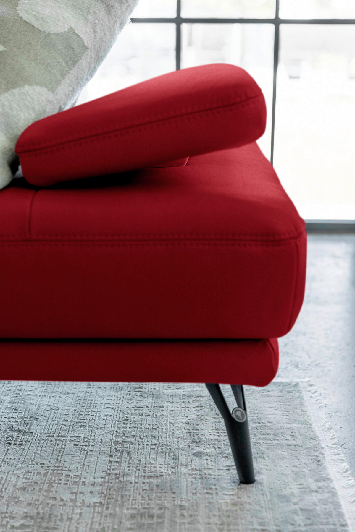 ECKSOFA Echtleder Rot  - Rot/Schwarz, Konventionell, Leder/Metall (301/180cm) - Joop!