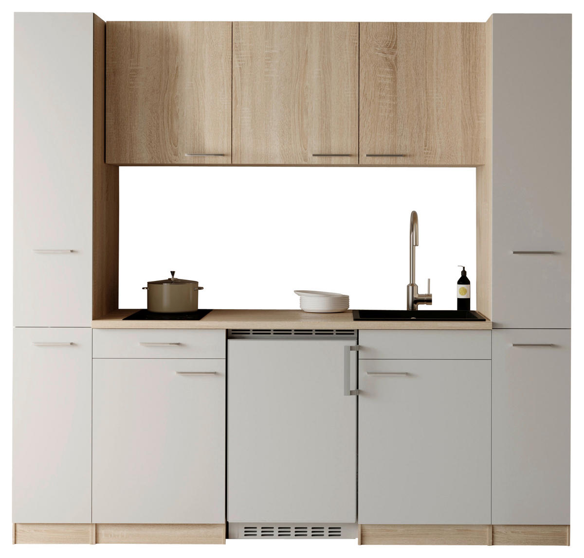KÜCHENBLOCK Ingrid 210 cm  in Weiß  - Eichefarben/Alufarben, Design, Holzwerkstoff/Kunststoff (210cm) - Respekta