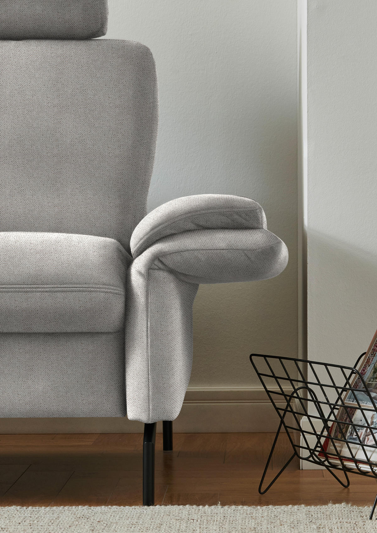 ECKSOFA in Flachgewebe Ecru  - Ecru/Schwarz, Konventionell, Textil/Metall (190/241cm) - Beldomo Comfort