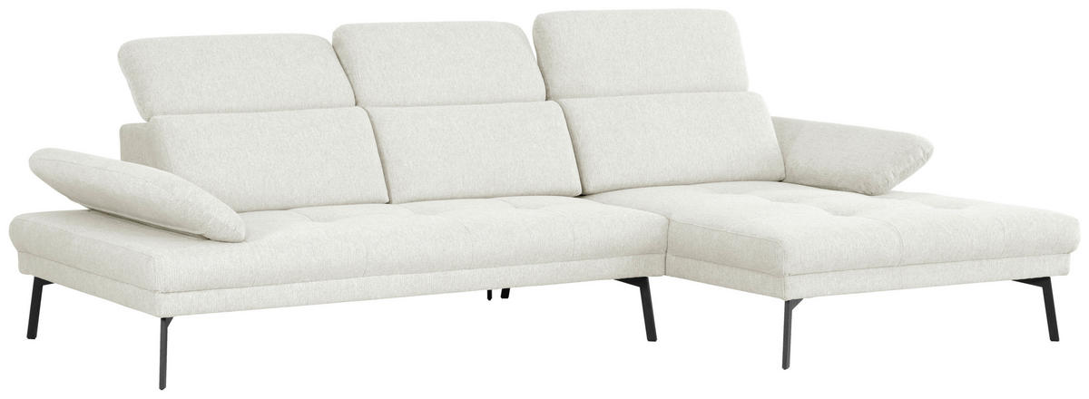 ECKSOFA Ottomane rechts, Eckteil  More_LZ Creme Webstoff  - Creme/Schwarz, Design, Textil/Metall (296/188cm) - Xora