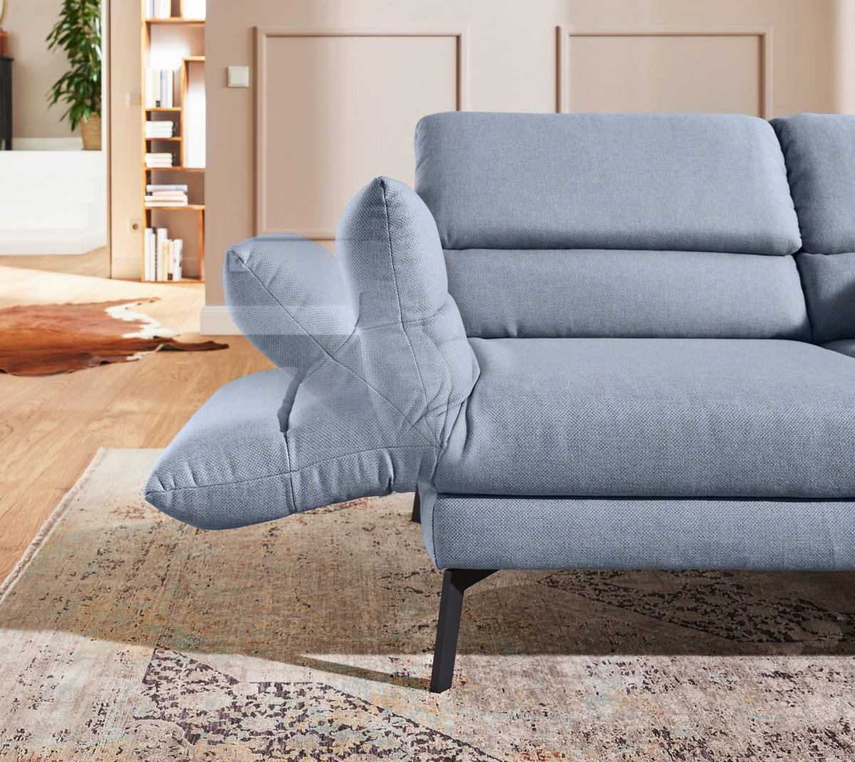 2-SITZER-SOFA Flachgewebe Blaugrau  - Blaugrau/Schwarz, Design, Textil/Metall (178-226/83-113/96-177cm) - Dieter Knoll