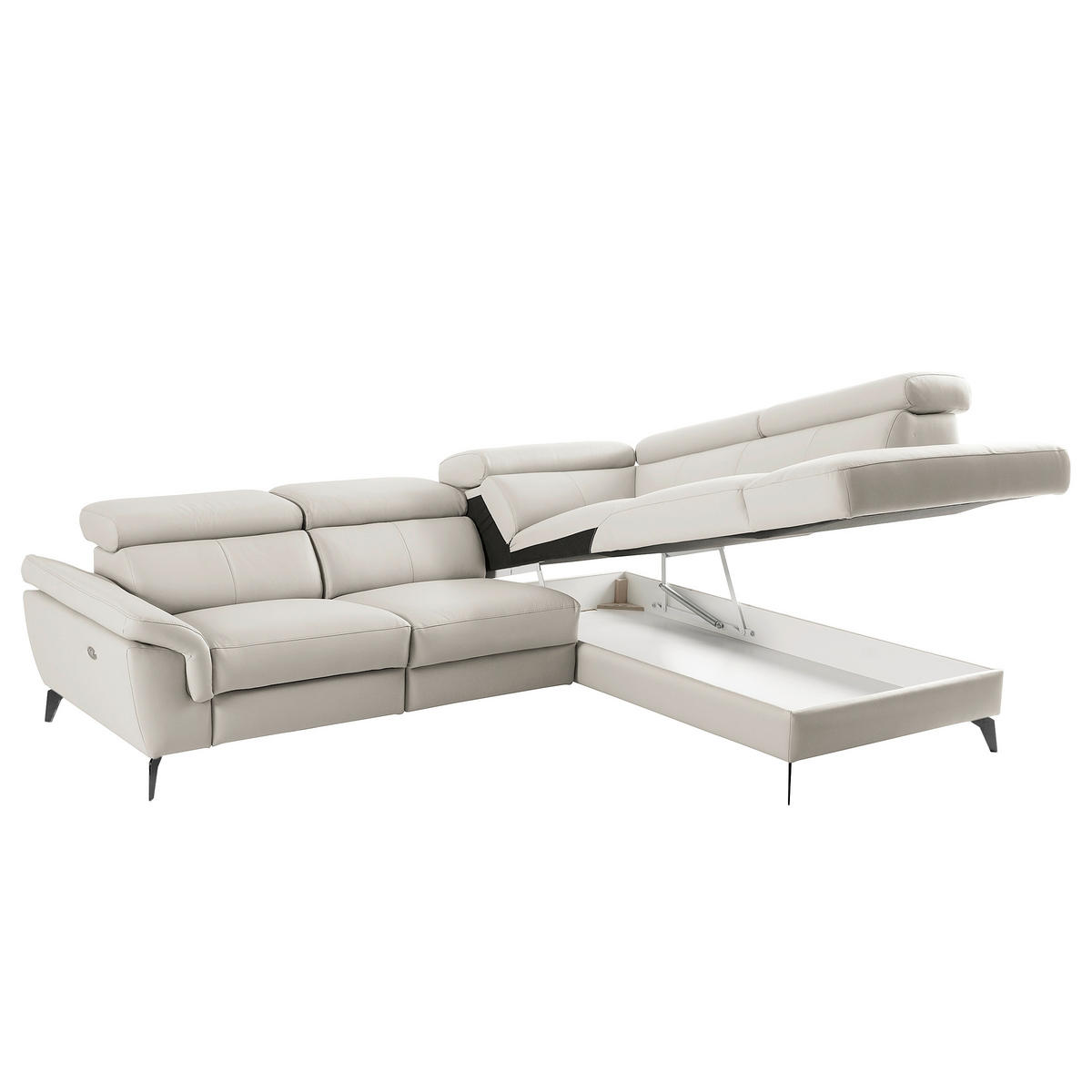 ECKSOFA Lederlook Echtleder Platinfarben  - Platinfarben/Schwarz, Design, Leder/Textil (265/210cm) - Livetastic