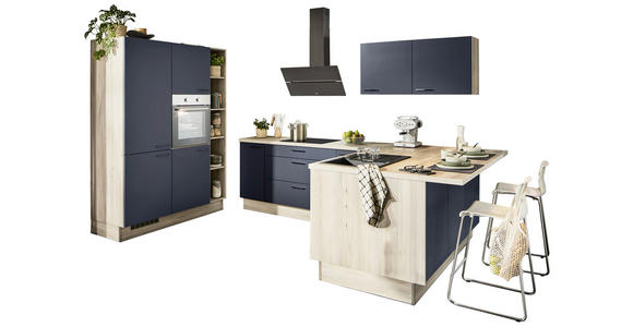 ECKKÜCHE in Blau, Tannenholzfarben - Blau/Tannenholzfarben, Design, Holzwerkstoff/Metall (150/280/121,6cm) - Xora