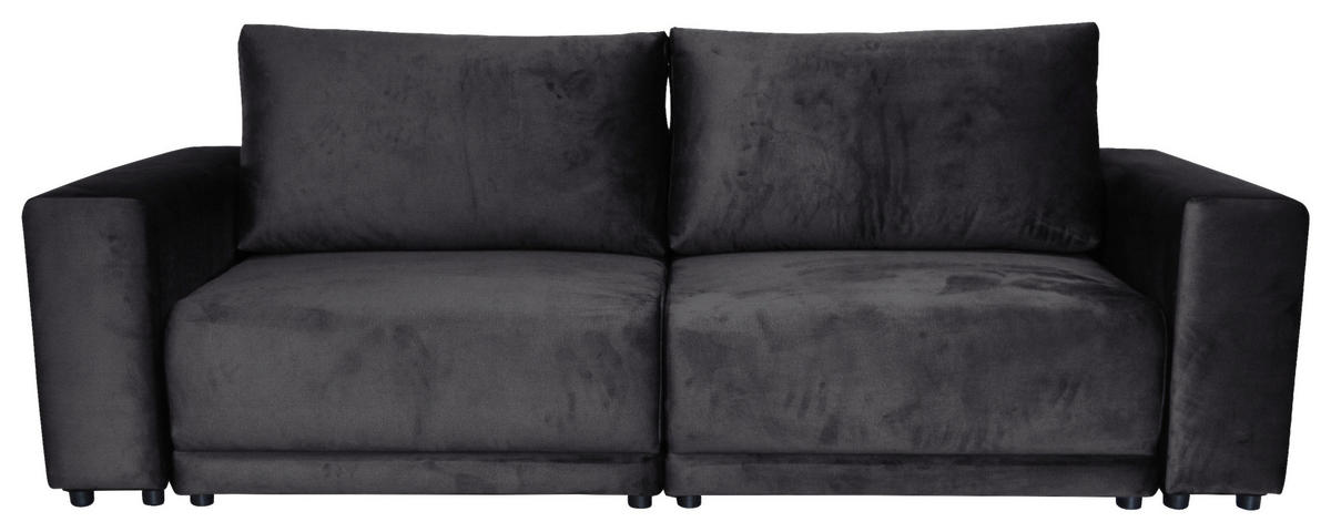 BIGSOFA in Velours Anthrazit  - Anthrazit/Schwarz, Design, Kunststoff/Textil (256/88/120cm) - home24