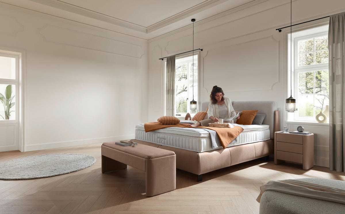 BOXSPRINGBETT 180/200 cm  in Hellbraun, Greige  - Hellbraun/Greige, Design, Textil/Metall (180/200cm) - Johann Jakob