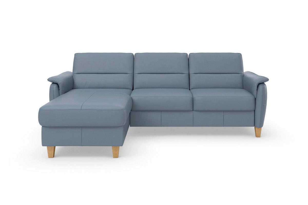 ROHOVÁ SEDAČKA, koža, sivomodrá - sivomodrá/farba duba, Basics, koža/drevo (163/244cm) - Sit & More