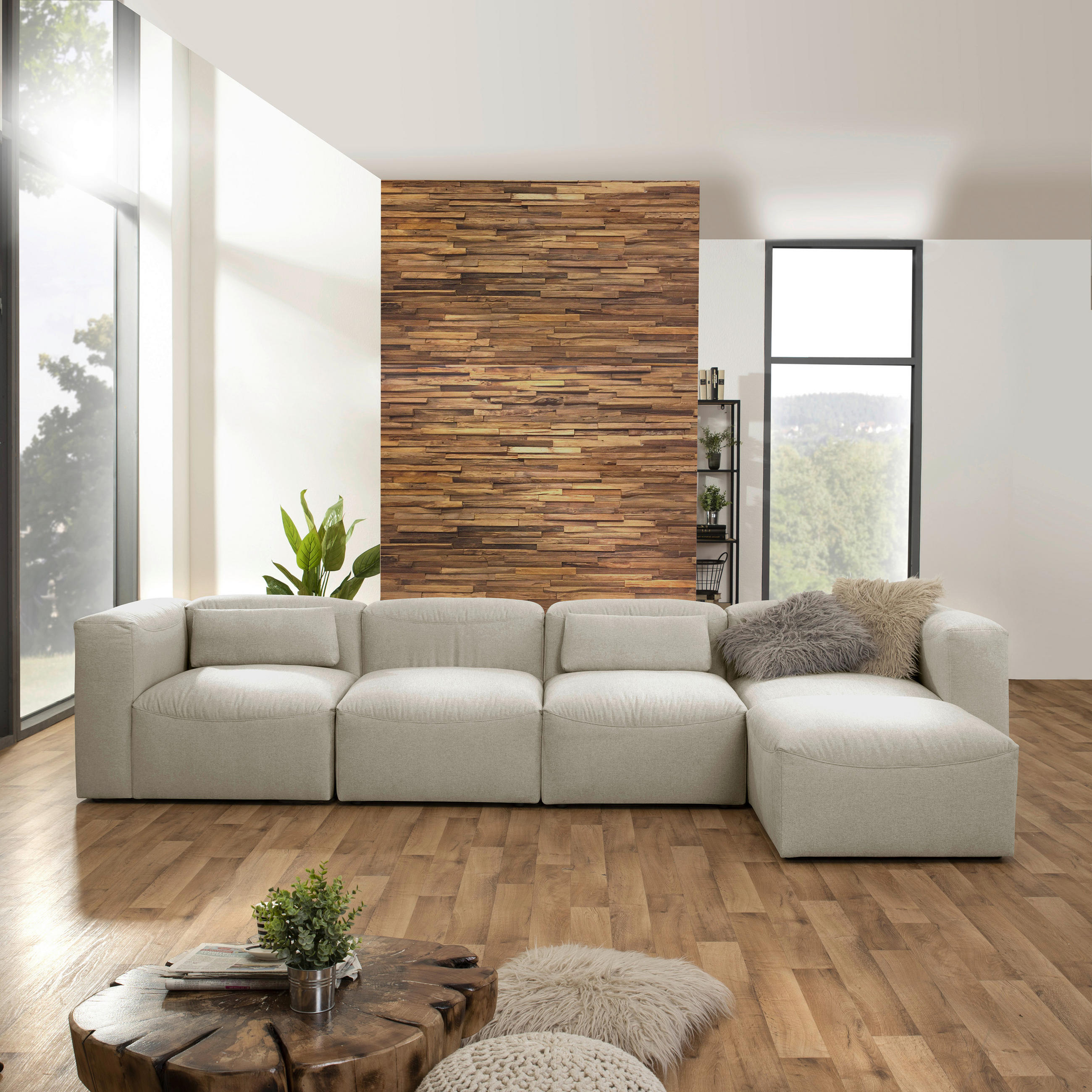 ECKSOFA LENA Creme Flachgewebe  - Creme, Design, Kunststoff/Textil (350/73/175cm) - Max Winzer