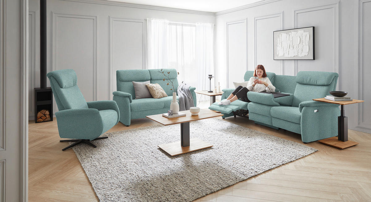 TRAPEZSOFA in Flachgewebe Salbeigrün  - Salbeigrün/Schwarz, Konventionell, Textil/Metall (219/107/97cm) - Pure Home Comfort