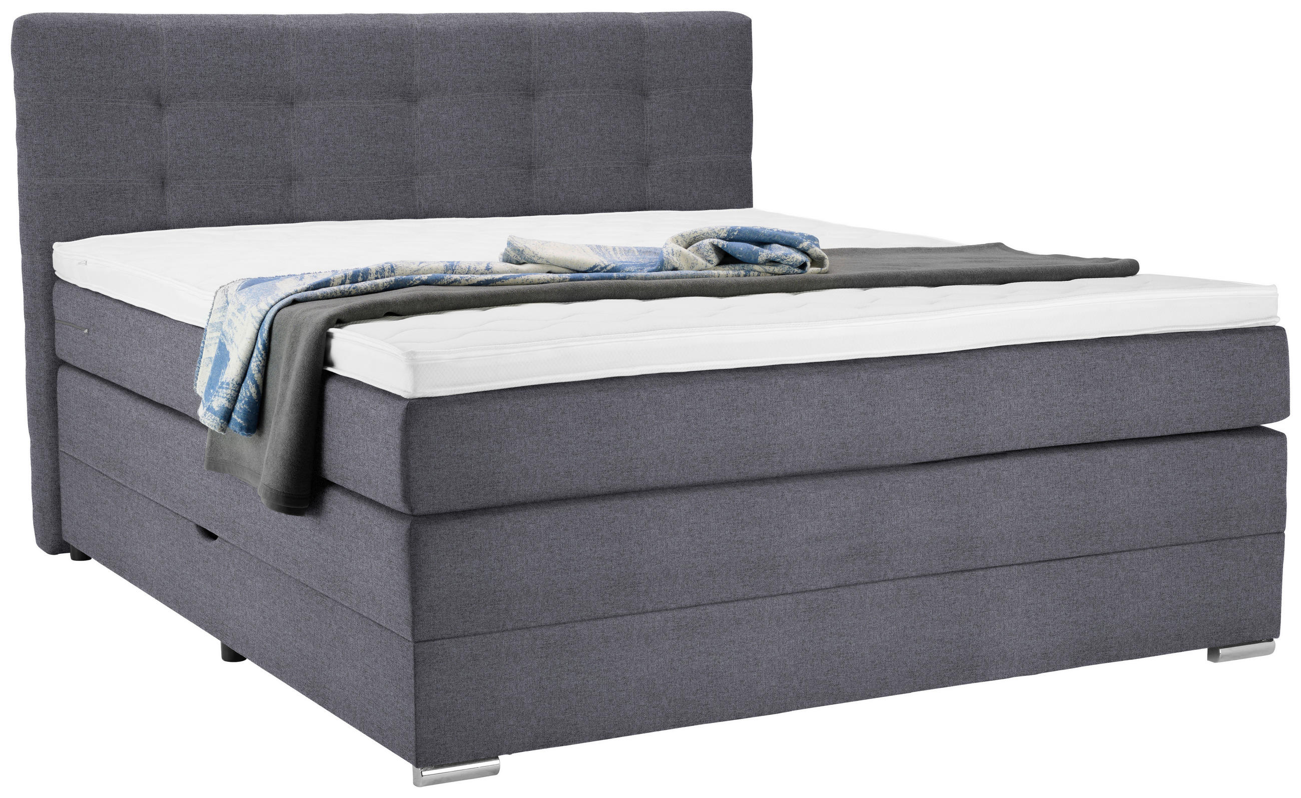 BOXSPRINGBETT 140/200 cm,  in Blau, Grau, Matratze, Bettkasten, Topper, H3 = fest  - Blau/Silberfarben, KONVENTIONELL, Holz/Holzwerkstoff (140/200cm) - Moderano