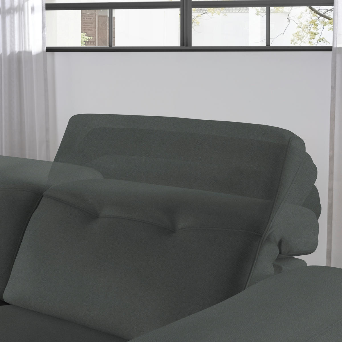ECKSOFA in Echtleder Grau  - Eichefarben/Schwarz, Design, Leder/Holz (163/305cm) - Novel