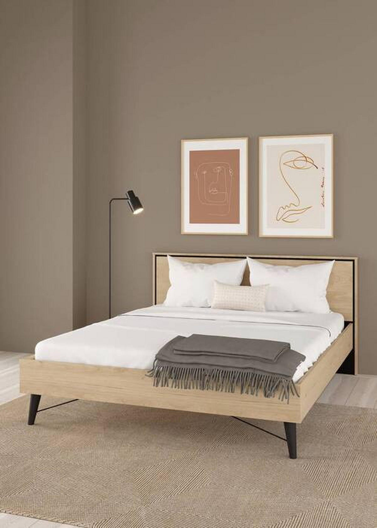 ÁGY 180/200 cm  tölgyfa  - fekete/tölgyfa, Modern, faalapú anyag/fa (180/200cm) - MID.YOU