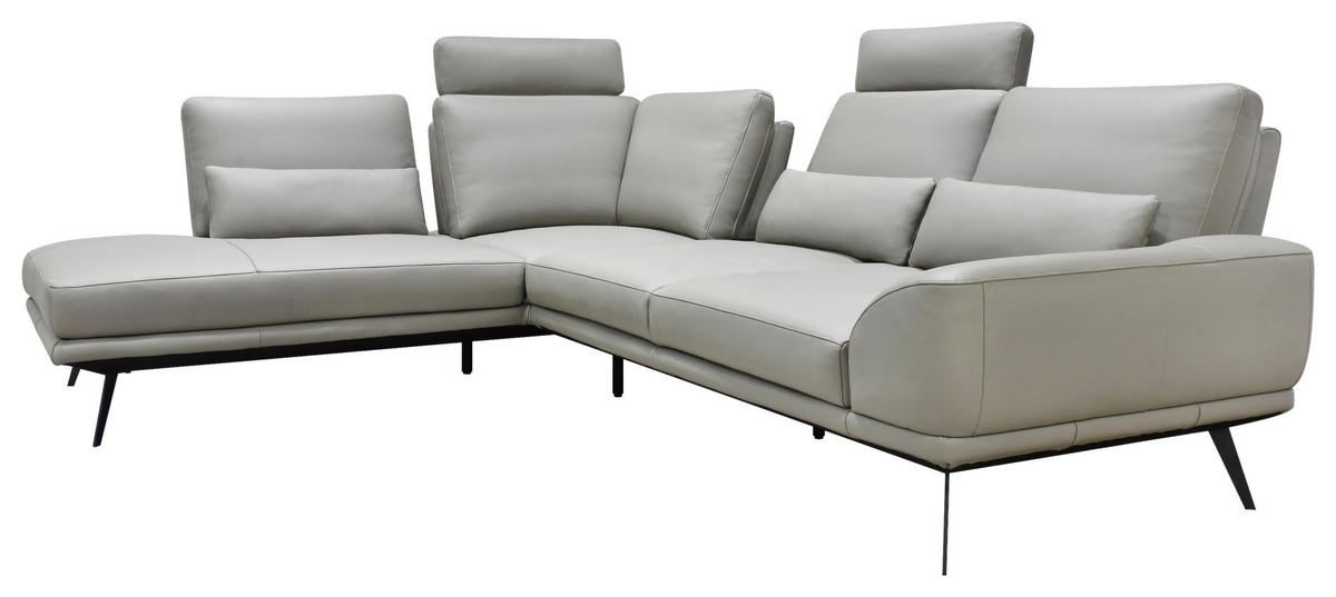 ECKSOFA Taupe Echtleder Zierkissen, Rücken echt, Kopfteilverstellung, Sitztiefenverstellung, Kopfstütze  - Taupe/Schwarz, Design, Leder/Metall (225/276cm) - Celina Home