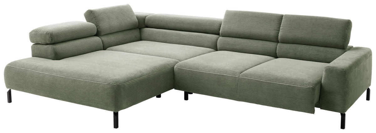 ECKSOFA inkl. Funktion in Cord Grün  - Schwarz/Grün, Modern, Textil/Metall (219/309cm) - Pure Home Lifestyle