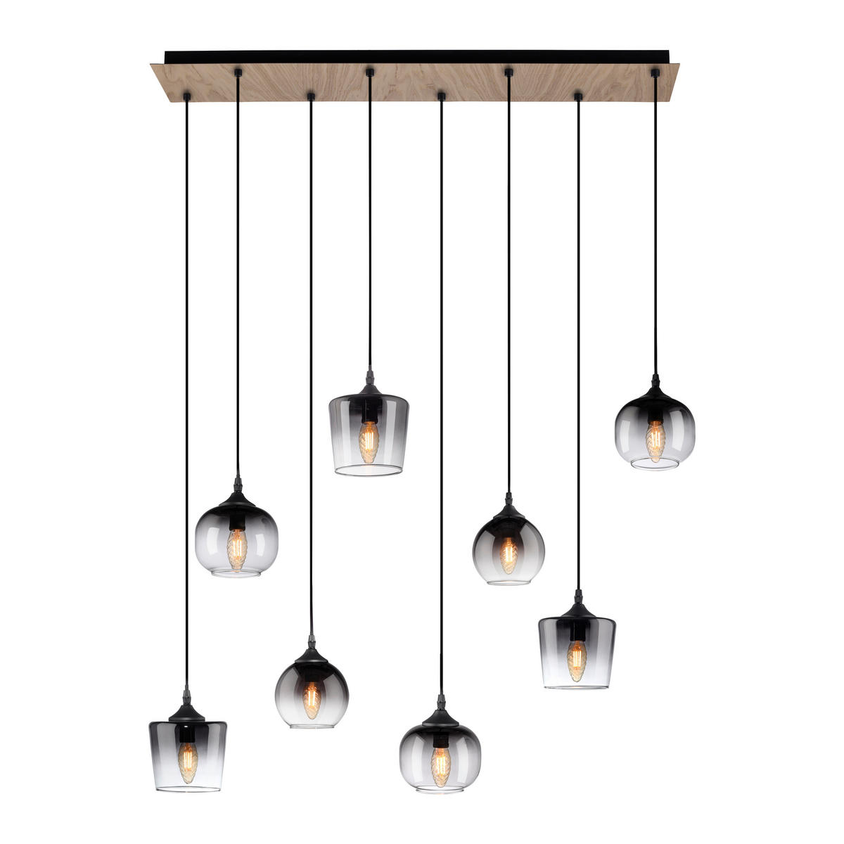 PENDELLEUCHTE Zea 94/28/65-120 cm   - Schwarz, Natur, Glas/Holz (94/28/65-120cm)