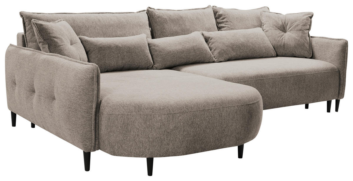 ECKSOFA in Chenille Taupe  - Taupe/Schwarz, Modern, Textil/Metall (200/285cm) - MID.YOU