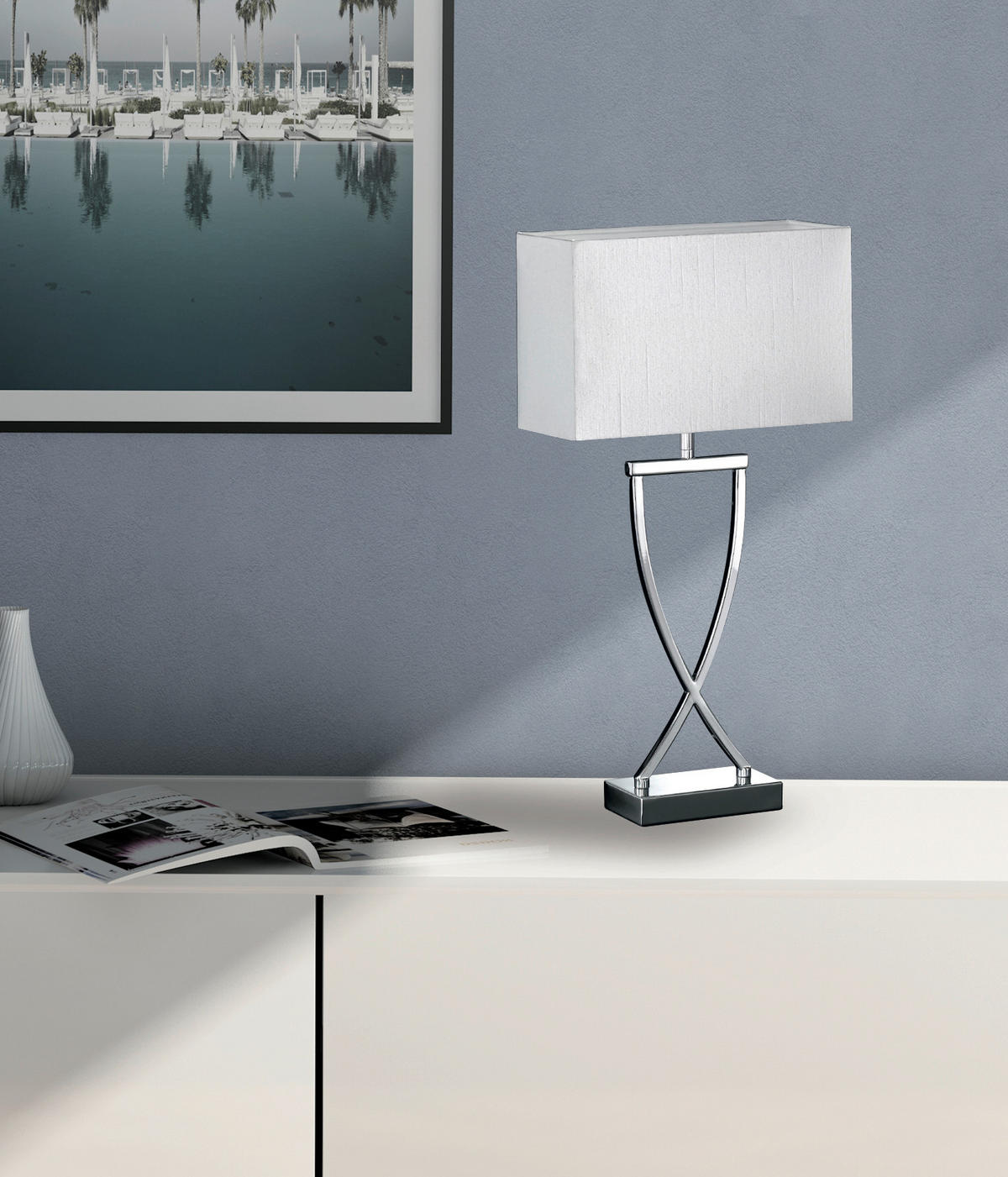 STOLNÍ LAMPA, E27, 27/12/51 cm - bílá/barvy chromu, Design, kov/plast (27/12/51cm) - Fischer & Honsel