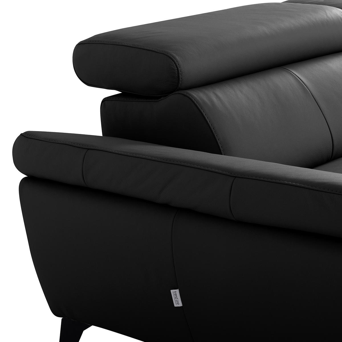 ECKSOFA SONO in Lederlook Echtleder Schwarz Armteilverstellung, Kopfteilverstellung  179/252 cm  - Schwarz, Design, Leder/Textil (179/252cm) - Livetastic