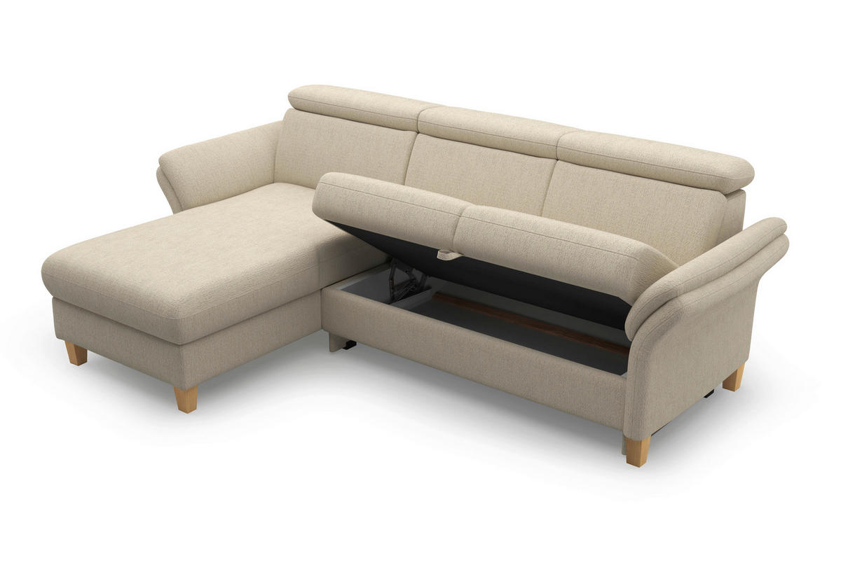 ECKSOFA GLENDALE E Sandfarben Chenille  - Sandfarben/Eichefarben, KONVENTIONELL, Holz/Textil (166/253cm) - Sit & More