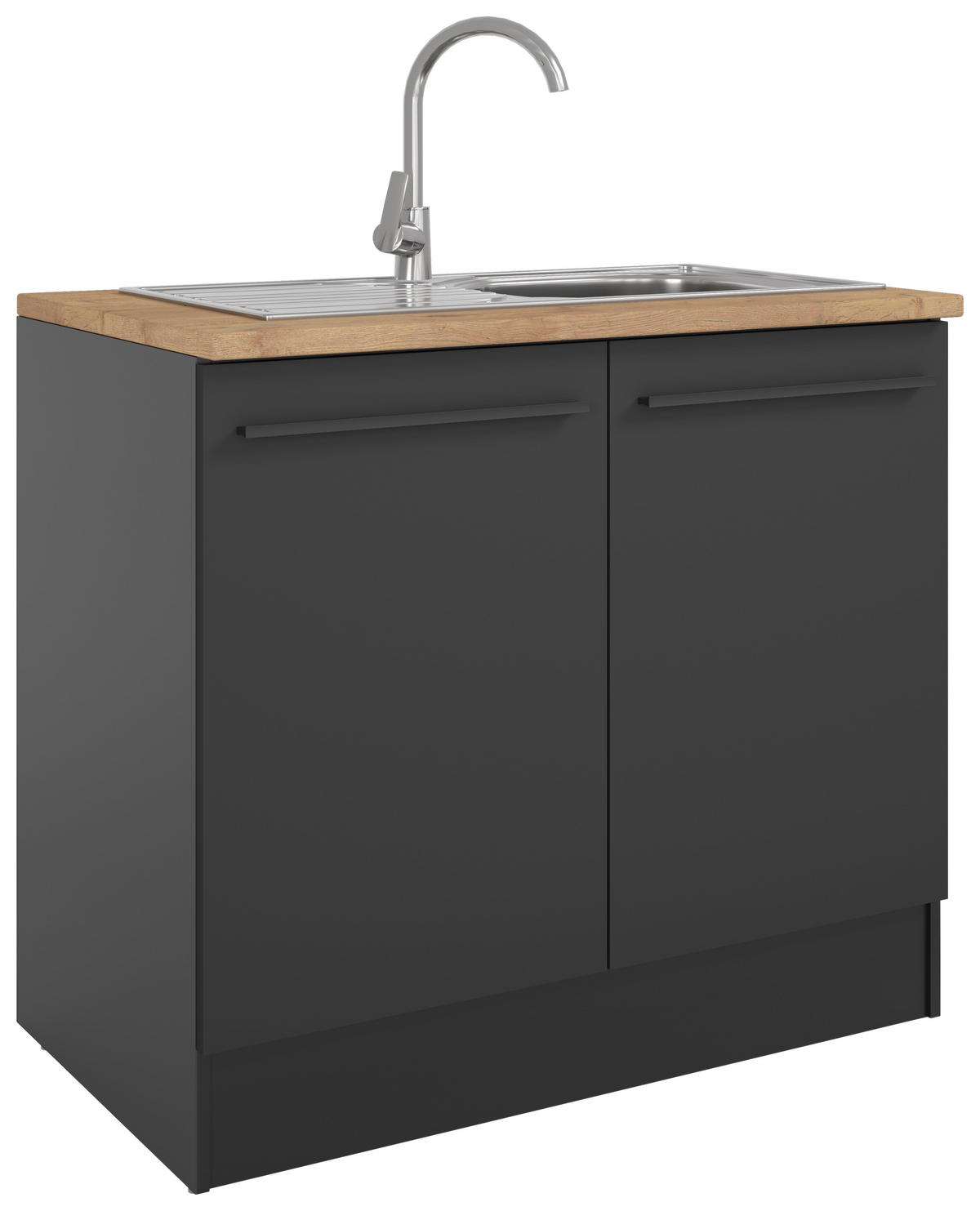 SPÜLENUNTERSCHRANK 100/90/60 cm  in Schwarz  - Eichefarben/Schwarz, Design, Holzwerkstoff/Kunststoff (100/90/60cm) - MID.YOU