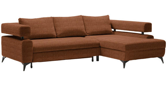 ECKSOFA in Chenille Cognac  - Cognac/Schwarz, KONVENTIONELL, Textil/Metall (265/184cm) - Hom`in