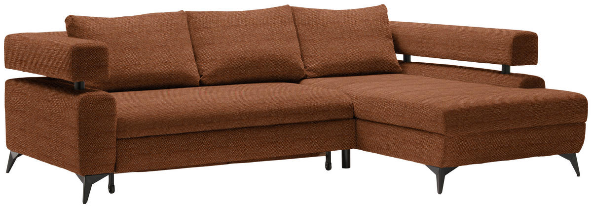 ECKSOFA in Chenille Cognac  - Cognac/Schwarz, Konventionell, Textil/Metall (265/184cm) - Hom`in