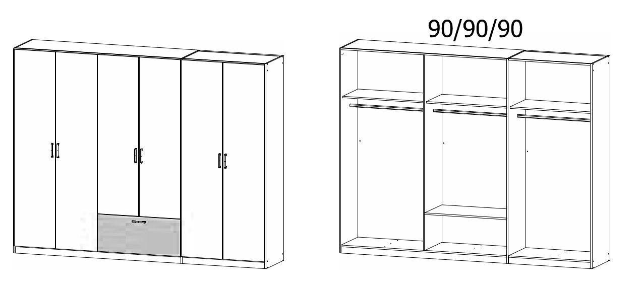 Thumbnail - Rauch Möbel Kleiderschrank, Grau, Eiche Artisan, Metall, 4 Fächer, 1 Schublade(n) Schubladen, 271x210x54 cm, Blauer Enge...