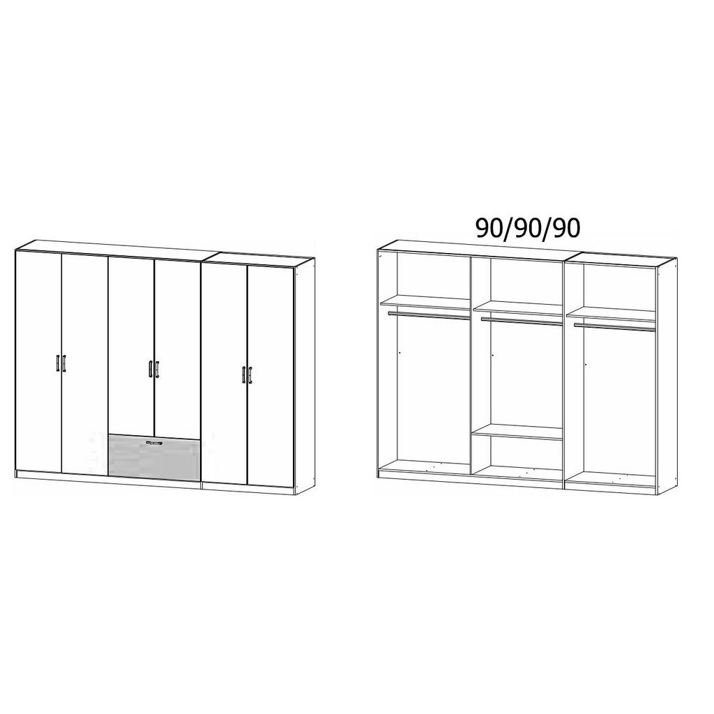 Thumbnail - Rauch Möbel Kleiderschrank, Weiß, Metall, 4 Fächer, 1 Schubladen, 271x210x54 cm, Blauer Engel, Goldenes M, Made in Germa...