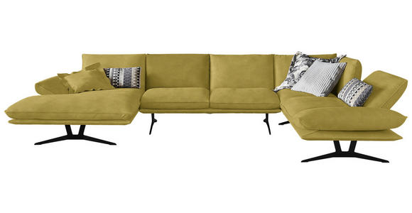 WOHNLANDSCHAFT Formia in Echtleder Hellgrün  - Schwarz/Hellgrün, Natur, Leder/Metall (155/359/217cm) - Dieter Knoll