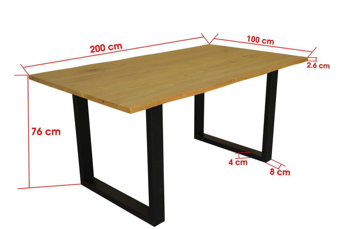 ESSTISCH 200/100/76 cm Echtholz  Holz, Metall Schwarz, Eichefarben  - Eichefarben/Schwarz, MODERN, Holz/Metall (200/100/76cm) - Livetastic
