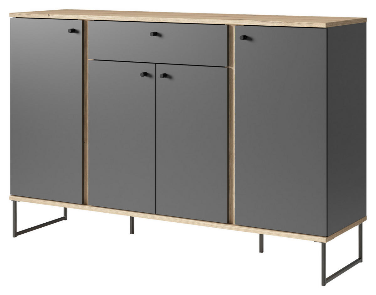 COMODĂ CU UșI 135/89/38 cm  - culoare lemn stejar/antracit, Basics, plastic/metal (135/89/38cm) - Xora