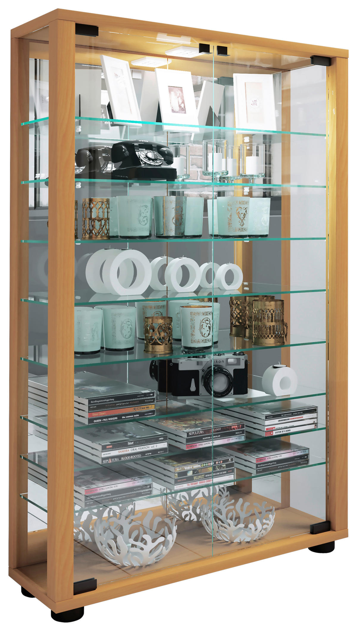 VITRINE in Buchefarben  - Buchefarben/Schwarz, Modern, Glas/Holzwerkstoff (59/91,3/18cm) - MID.YOU