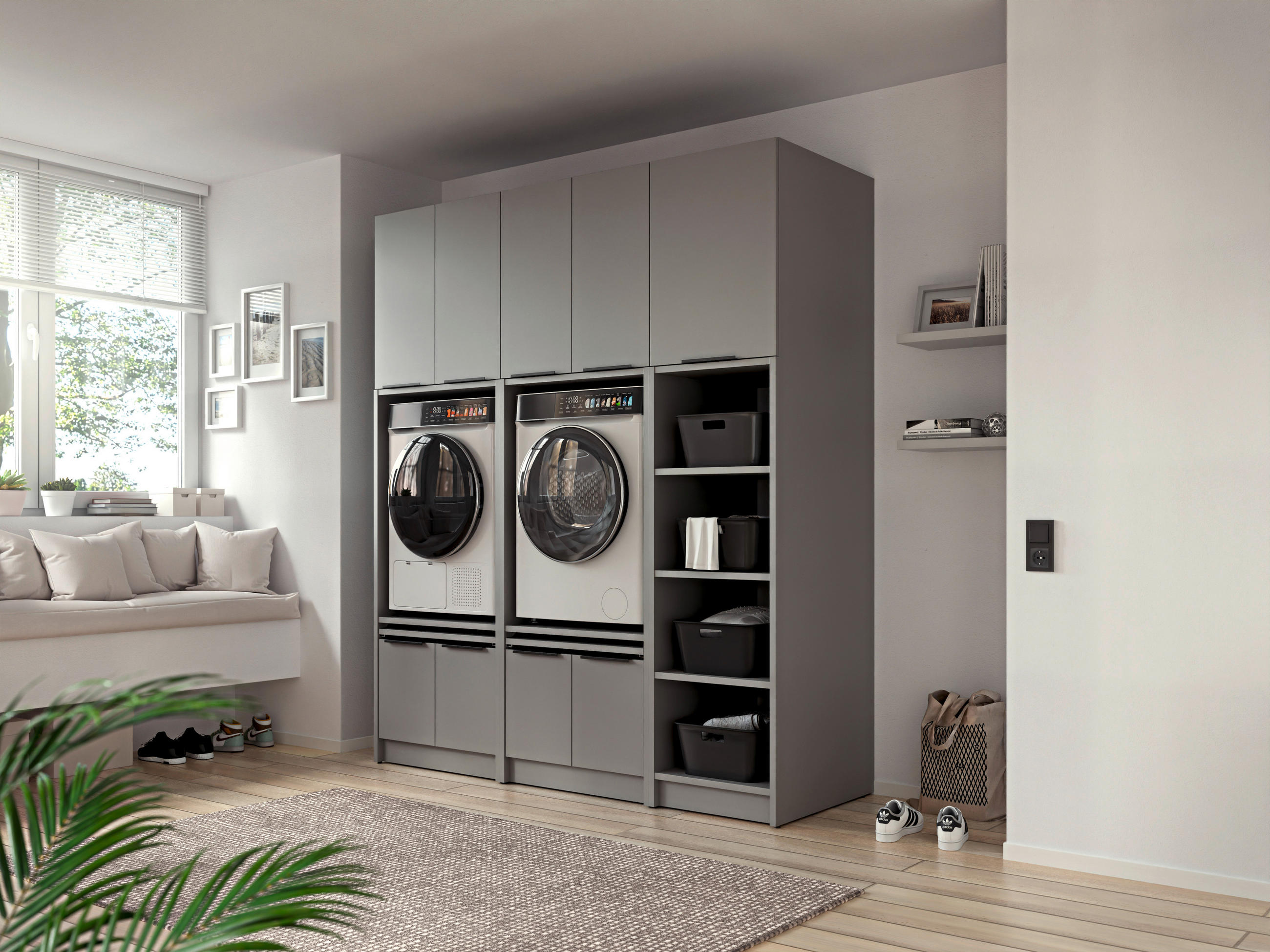 AUFSATZSCHRANK 70/70/68 cm   - Schwarz/Grau, Basics, Holzwerkstoff/Metall (70/70/68cm) - MID.YOU