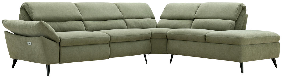 ECKSOFA Grün Leinenoptik  - Schwarz/Grün, Design, Textil/Metall (281/227cm) - Livetastic