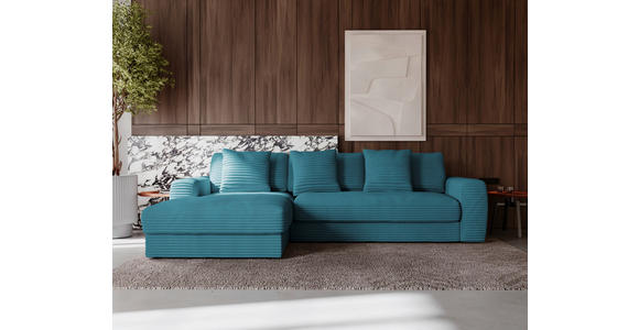 ECKSOFA in Cord Petrol 182/302 cm - Petrol/Schwarz, MODERN, Kunststoff/Textil (182/302cm) - Carryhome