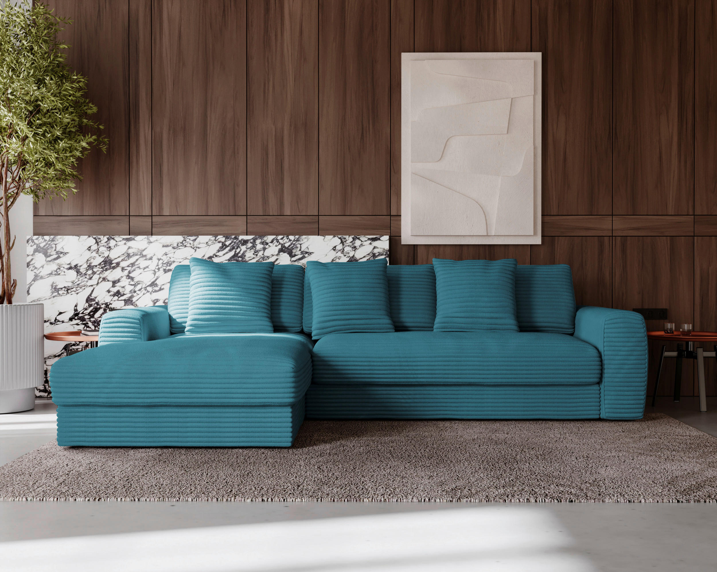 ECKSOFA in Cord Petrol  182/302 cm  - Petrol/Schwarz, MODERN, Kunststoff/Textil (182/302cm) - Carryhome
