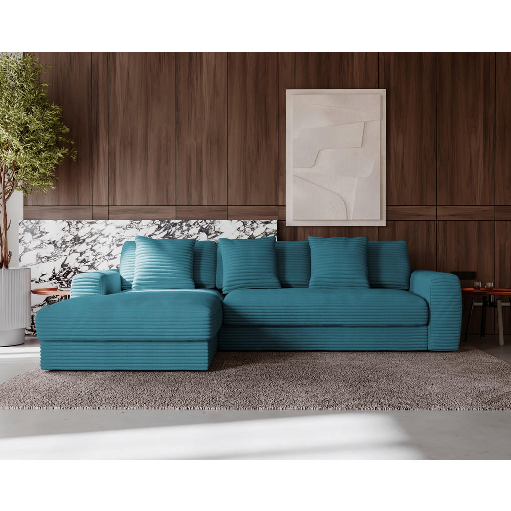 Thumbnail - Carryhome Ecksofa, Petrol, Textil, 4-Sitzer, Füllung: Schaumstoff, Silikon,Schaumstoff, Silikon, Ottomane links, L-Form,...