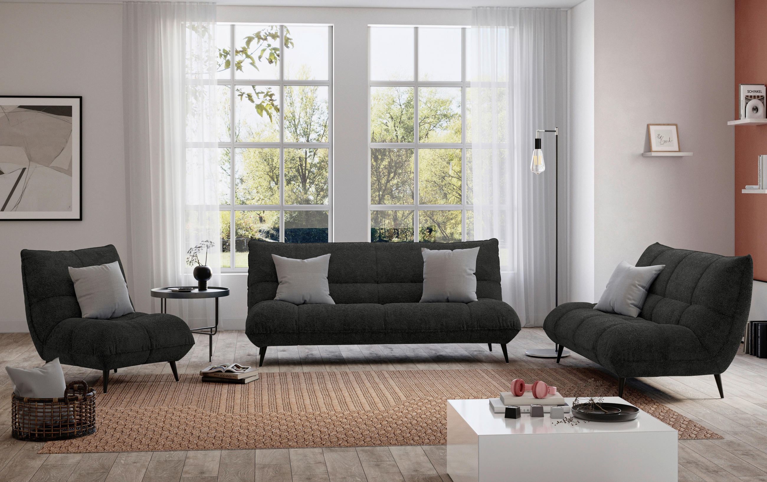 2-SITZER-SOFA Mikrofaser Schwarz  - Schwarz, KONVENTIONELL, Textil/Metall (198/100/101cm) - Hom`in