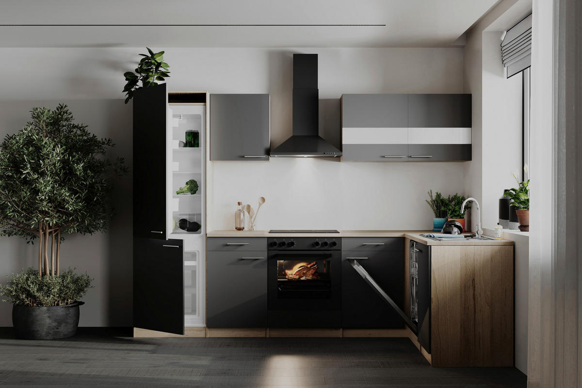 HÖRNKÖK 280/172 cm  i grå  - stålfärgad/grå, Basics, metall/trämaterial (280/172cm) - Respekta