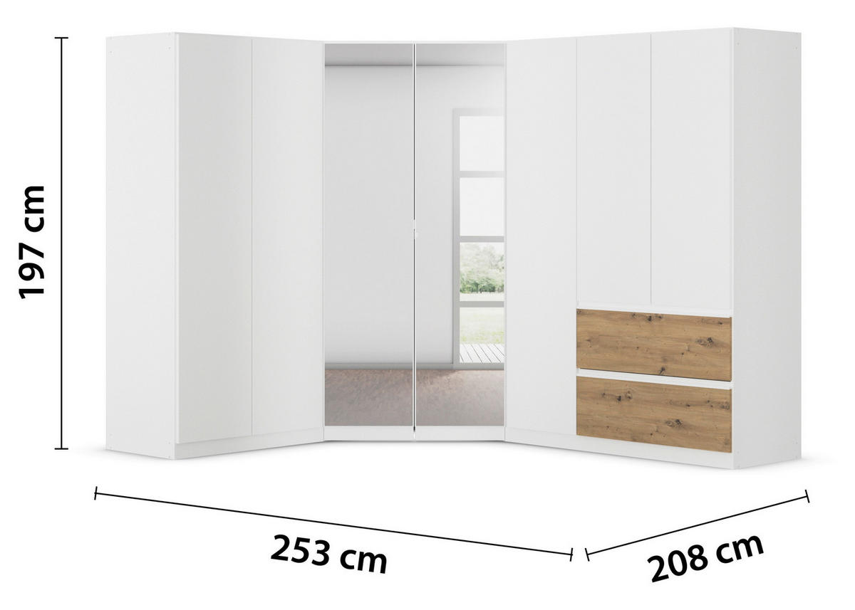 ECKKLEIDERSCHRANK 208/197/253 cm  - Chromfarben/Weiß, MODERN, Holzwerkstoff (208/197/253cm) - Rauch Möbel
