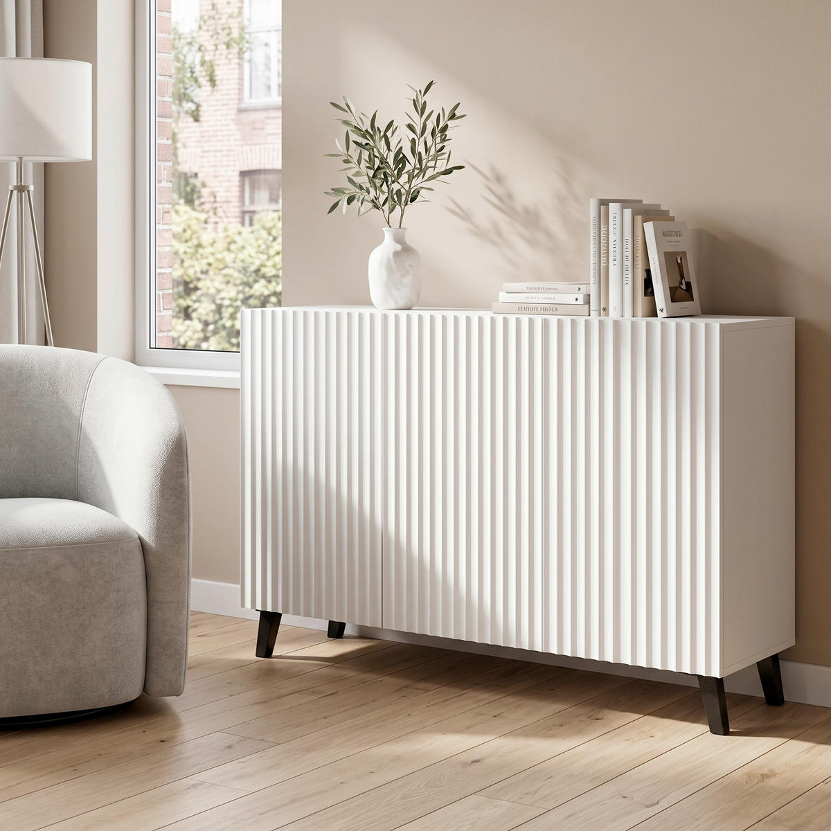 SIDEBOARD Phuket 120/76/39 cm  - Weiss/Schwarz, Design, Holzwerkstoff/Kunststoff (120/76/39cm) - P & B