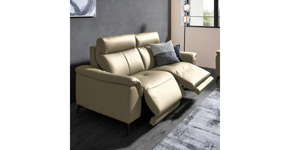 3-SITZER-SOFA  in Echtleder Ecru   - Ecru/Schwarz, Design, Leder/Metall (207/107/98cm) - Belluti
