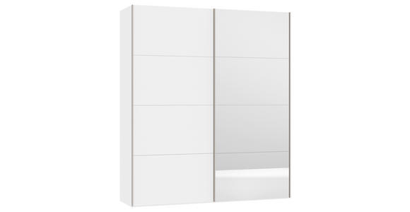 SCHWEBETÜRENSCHRANK  in Weiß  - Edelstahlfarben/Weiß, Design, Glas/Holzwerkstoff (203/236/65cm) - Carryhome