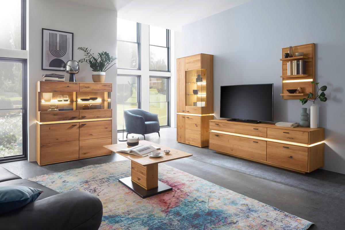 WOHNWAND  in Wildeiche 276/202/51 cm  - Wildeiche/Anthrazit, Natur, Glas/Holz (276/202/51cm) - MID.YOU