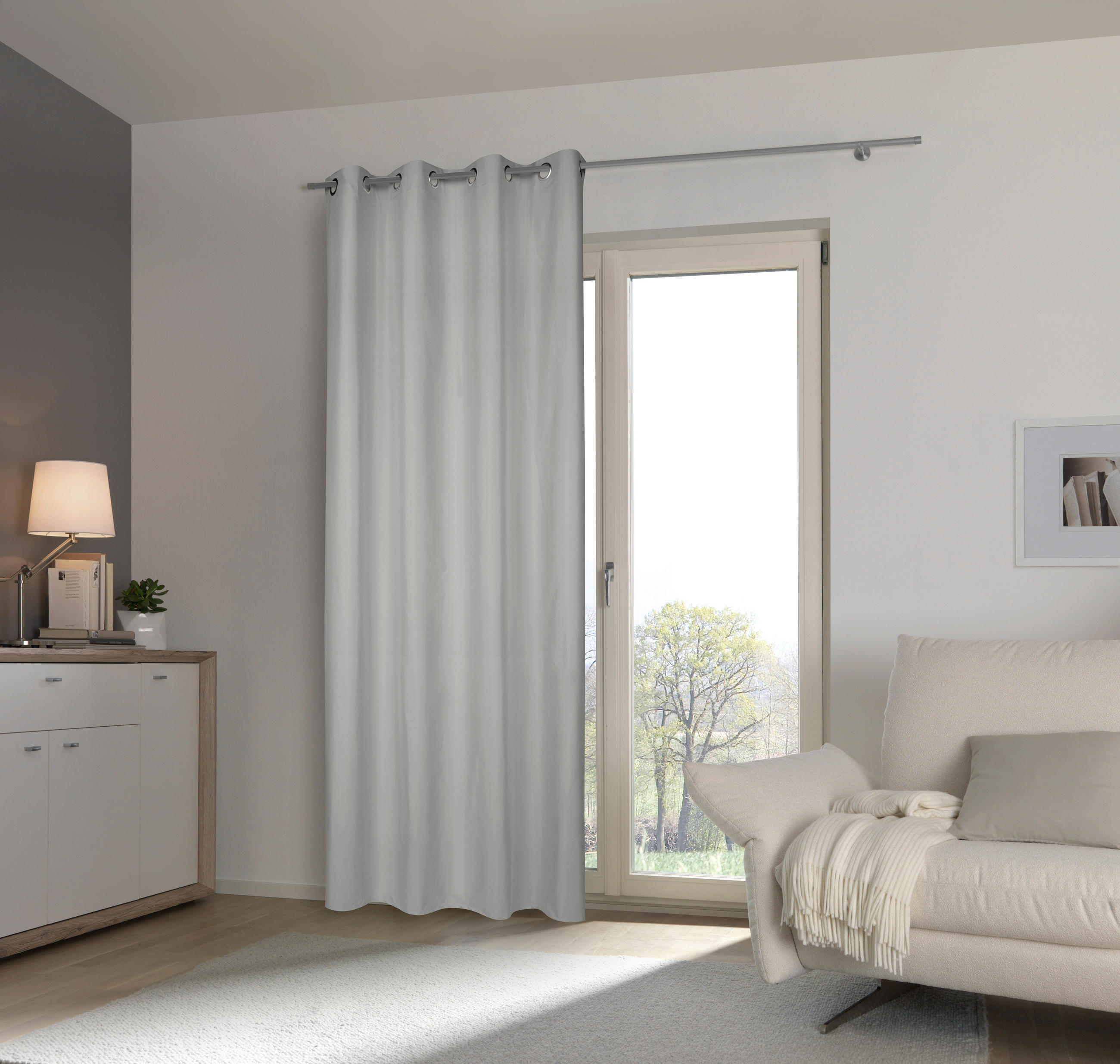 ZÁVES S OČKAMI, nepriehľadné, 140/245 cm - sivá, Basics, textil (140/245cm) - Esposa
