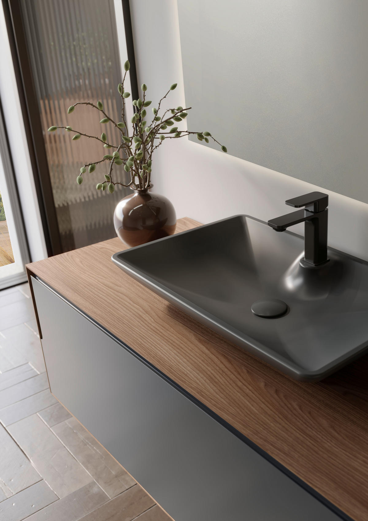 WASCHTISCHKOMBI 120 cm  - Anthrazit/Walnussfarben, Design, Keramik/Holzwerkstoff (120cm) - Welnova