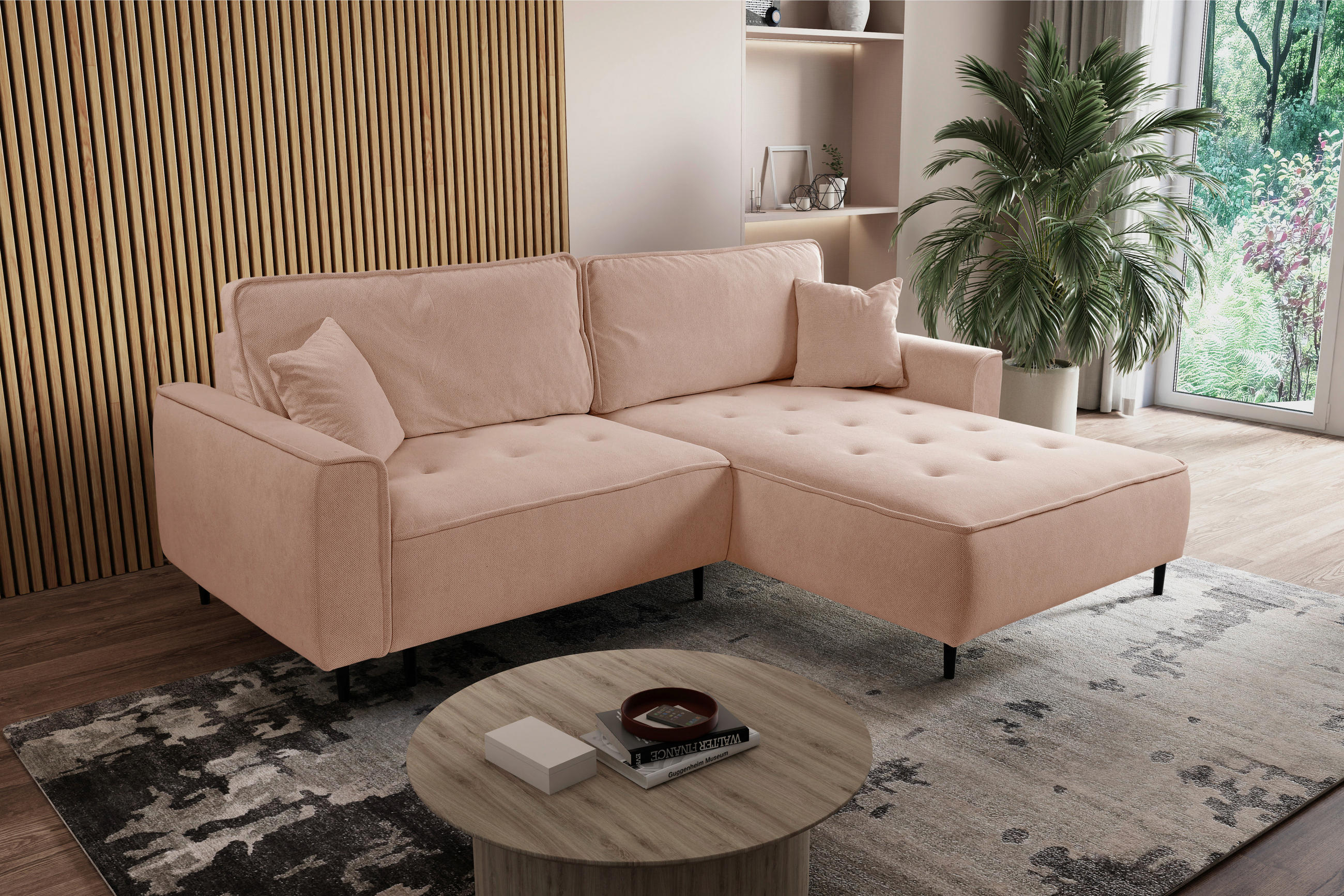 ECKSOFA in Flachgewebe Rosa  - Schwarz/Rosa, Design, Holz/Textil (263/183cm) - MID.YOU