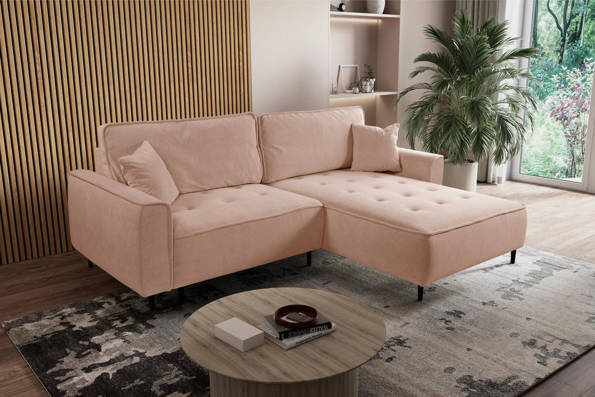 ECKSOFA in Flachgewebe Rosa  - Schwarz/Rosa, Design, Holz/Textil (263/183cm) - MID.YOU